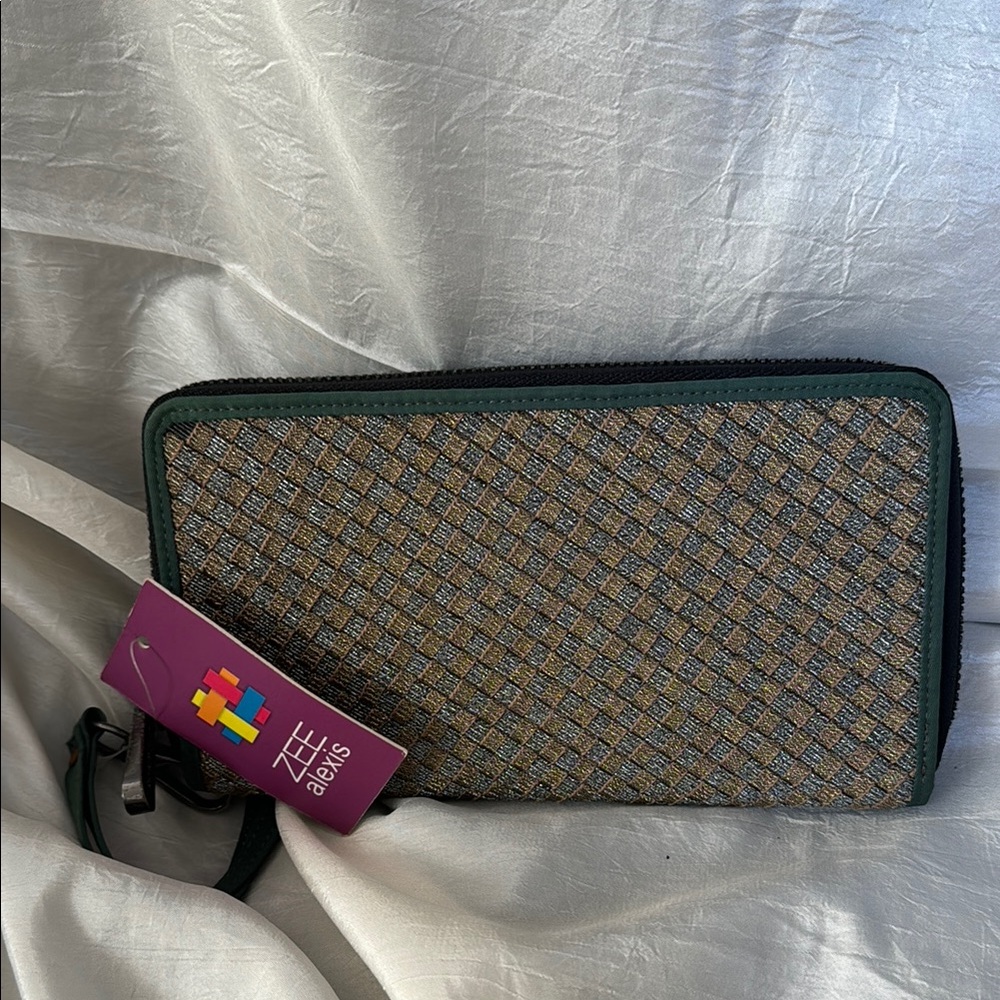Zee Alexis Green Trim with Silver and Bronze Woven Wallet
